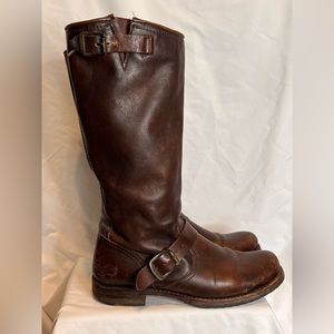 Frye Veronica Slouch Distressed Brown Leather Knee High Boots